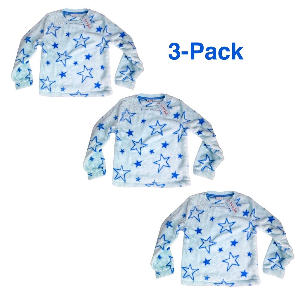 Lot Furry Fleece Star Shirt 7/8 Medium Girls Boys Blue Long Sleeve 3 Pack New